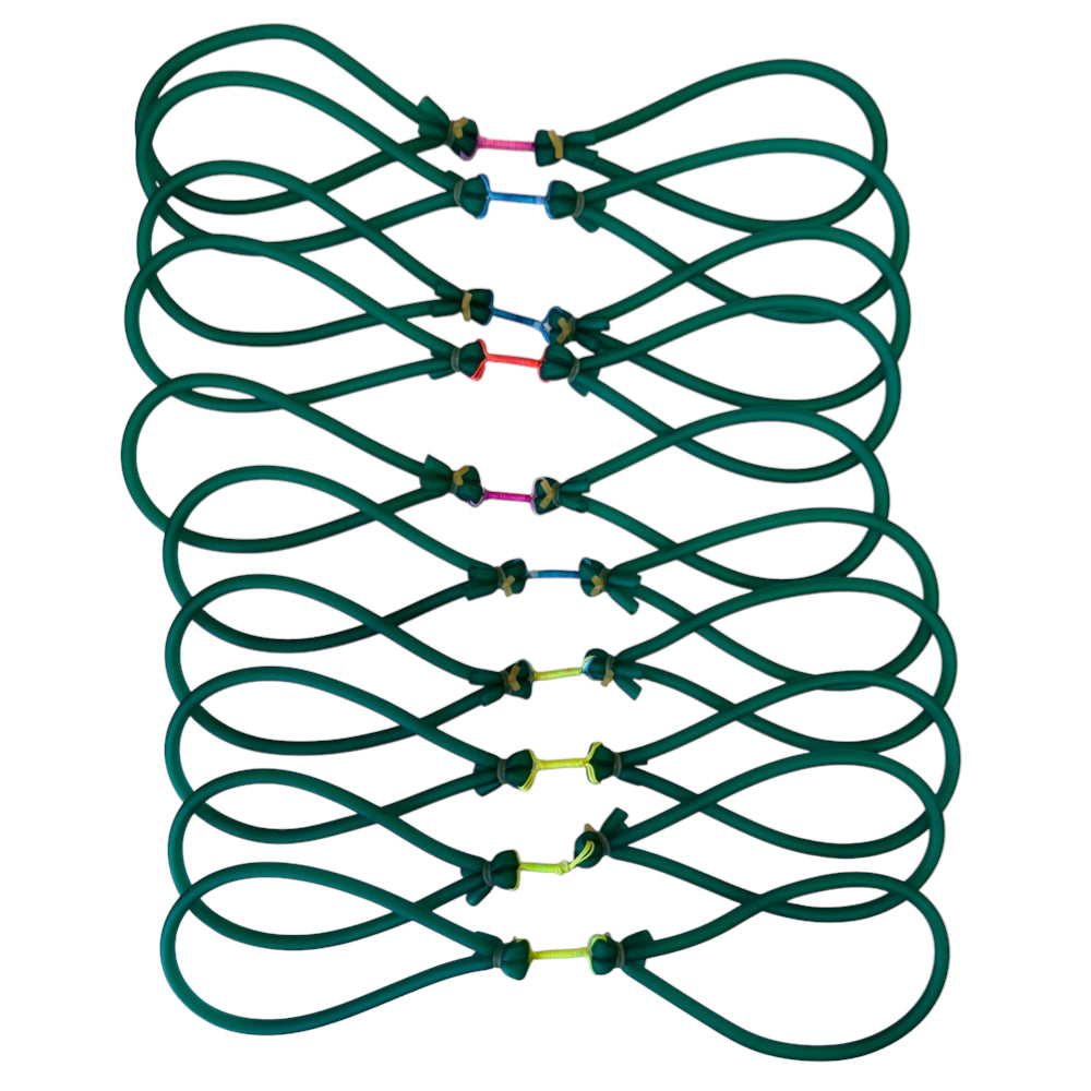 Green 1745 latex looped tube slingshot band with integrated bowstring for dart shooting | Armament Mfg.