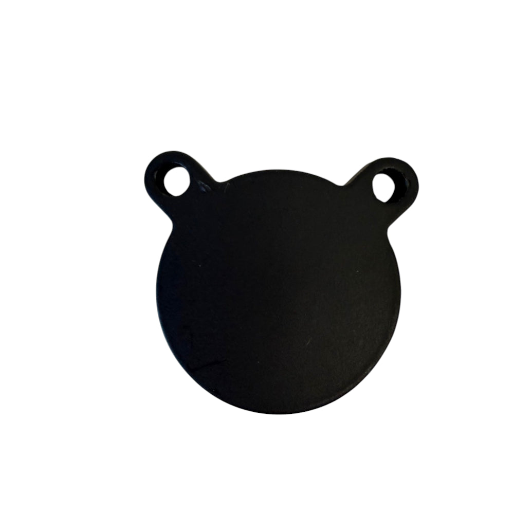 Black 1-inch mini steel gong target with high-impact construction for audible feedback on slingshot hits | Armament Mfg.