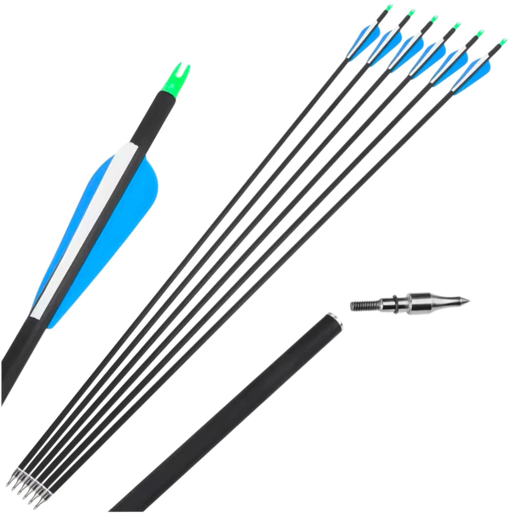 Set of arrows with blue and white fletching on a white background