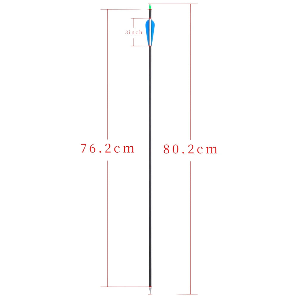 Measurement chart of an arrow with dimensions labeled on a white background