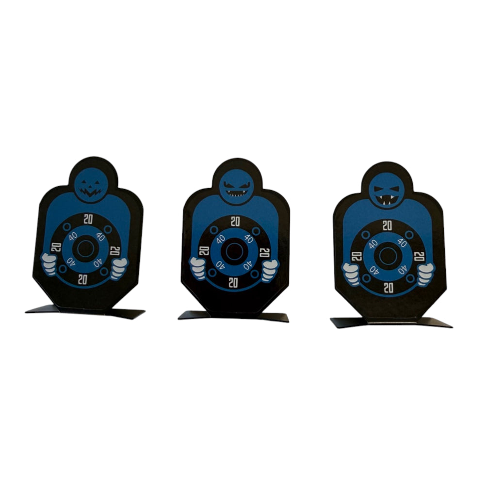 Three-piece precision-cut steel slingshot practice targets with durable coating for audible hit feedback | Armament Mfg. 