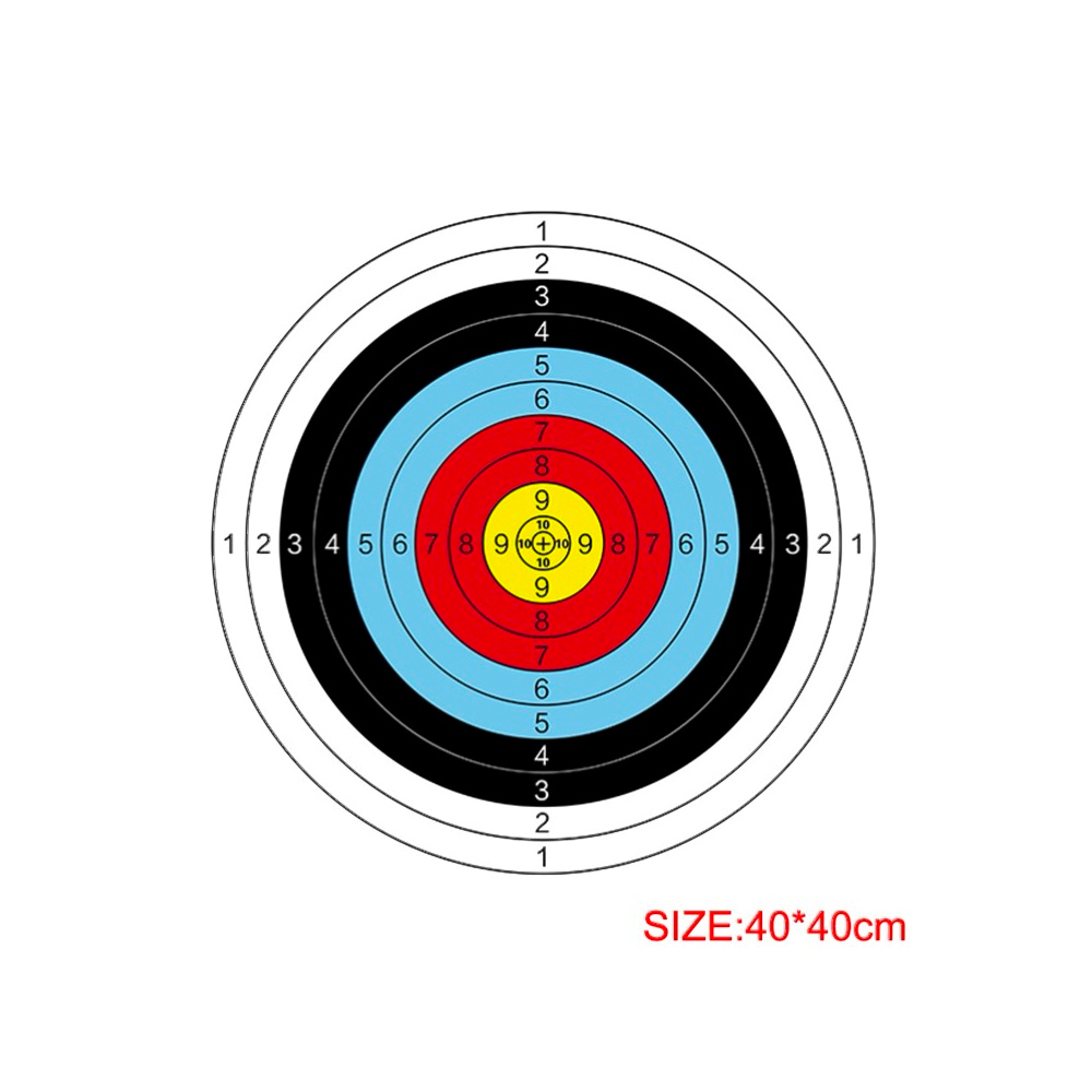 Close-up of archery target showing clear bullseye center and 1-10 scoring zones in yellow, red, blue, black and white | Armament Mfg.
