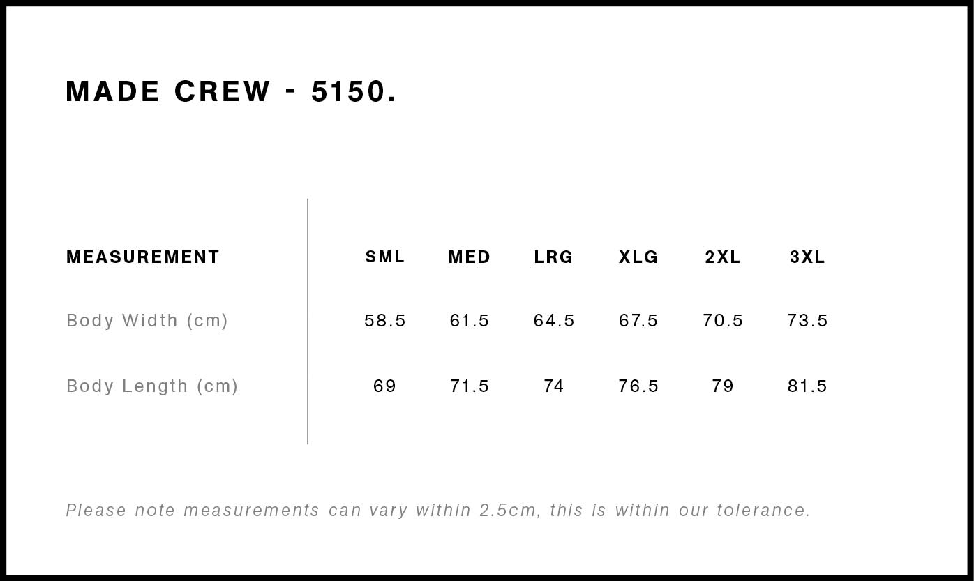 AS Colour 5150 Made Crew Size Guide
