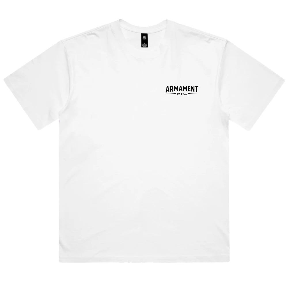 Armament Mfg. 5030 Box Tee- White front view | Armament Mfg.