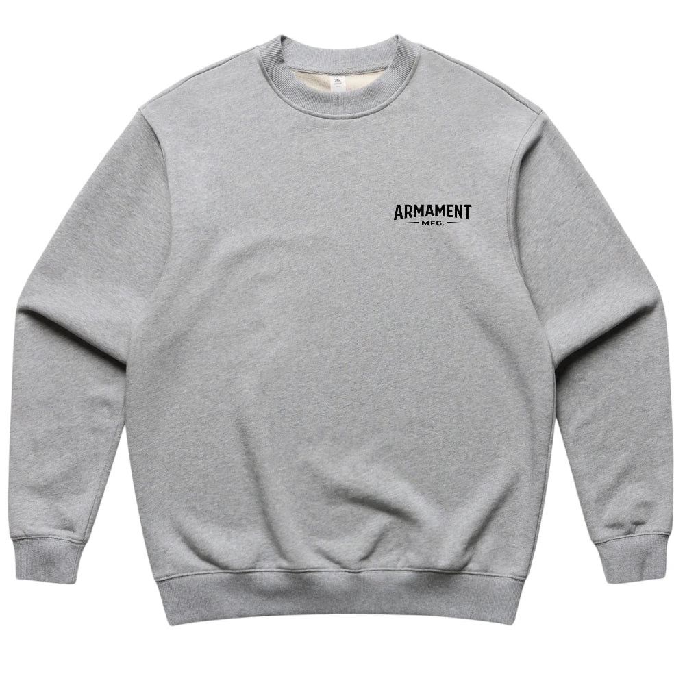 Armament Mfg. 5150 Made Crew- Grey Marle front view | Armament Mfg. 