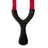 Black slingshot with red rubber on a white background