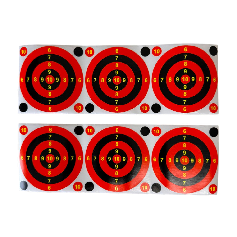 Fluorescent 3-inch reactive splatter target stickers 6-pack with self-adhesive backing for instant impact feedback on slingshot hits | Armament Mfg.