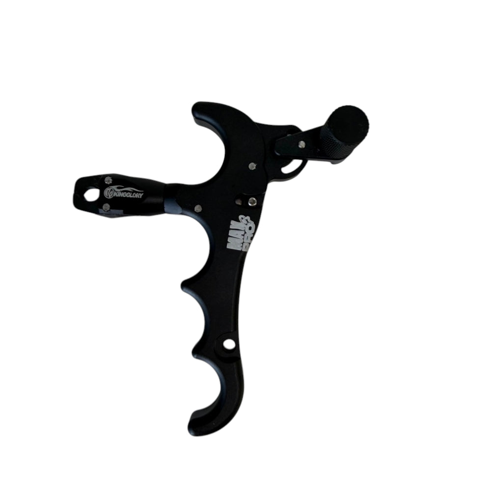Black anodised aluminium four-finger release aid with ergonomic grip design for precision shooting | Armament Mfg.