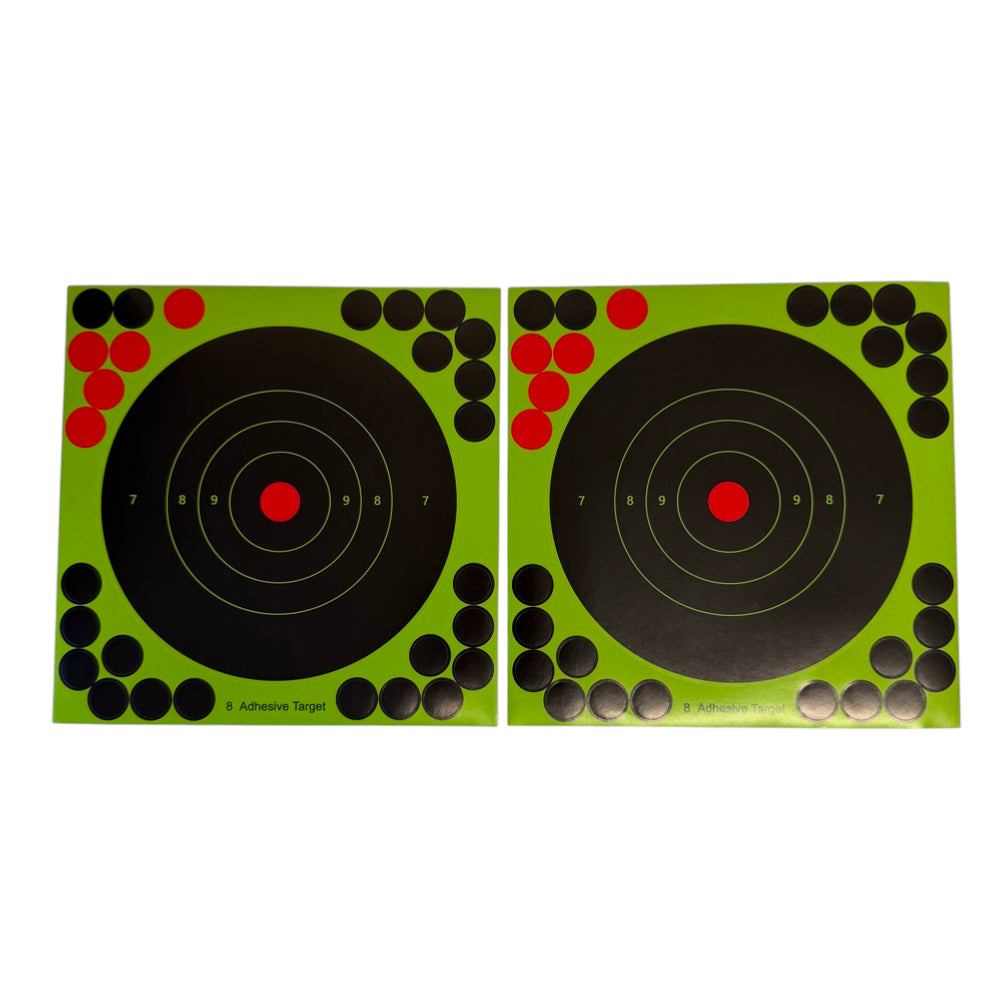 Fluorescent high-visibility 8-inch target stickers 2-pack with self-adhesive backing for slingshot and archery practice | Armament Mfg.