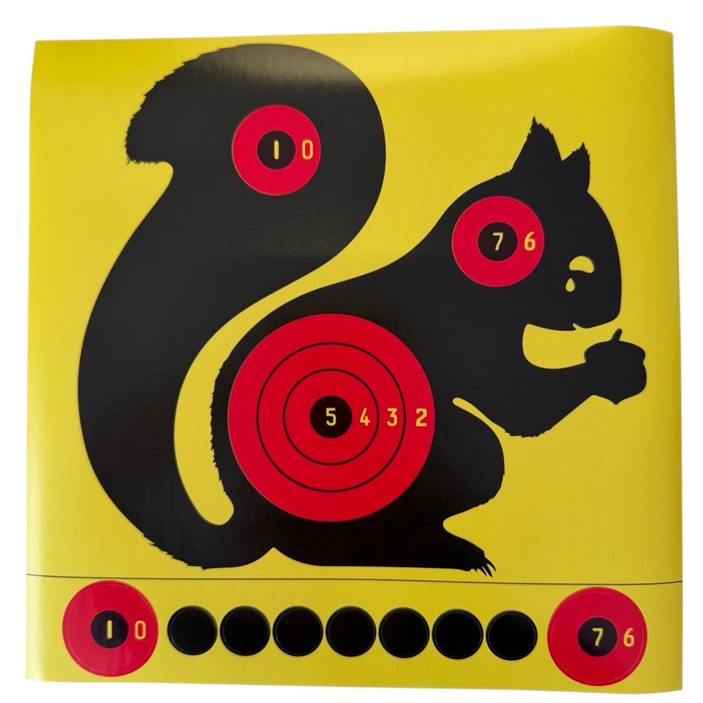 Target with a black squirrel design on a yellow background | Armament Mfg.