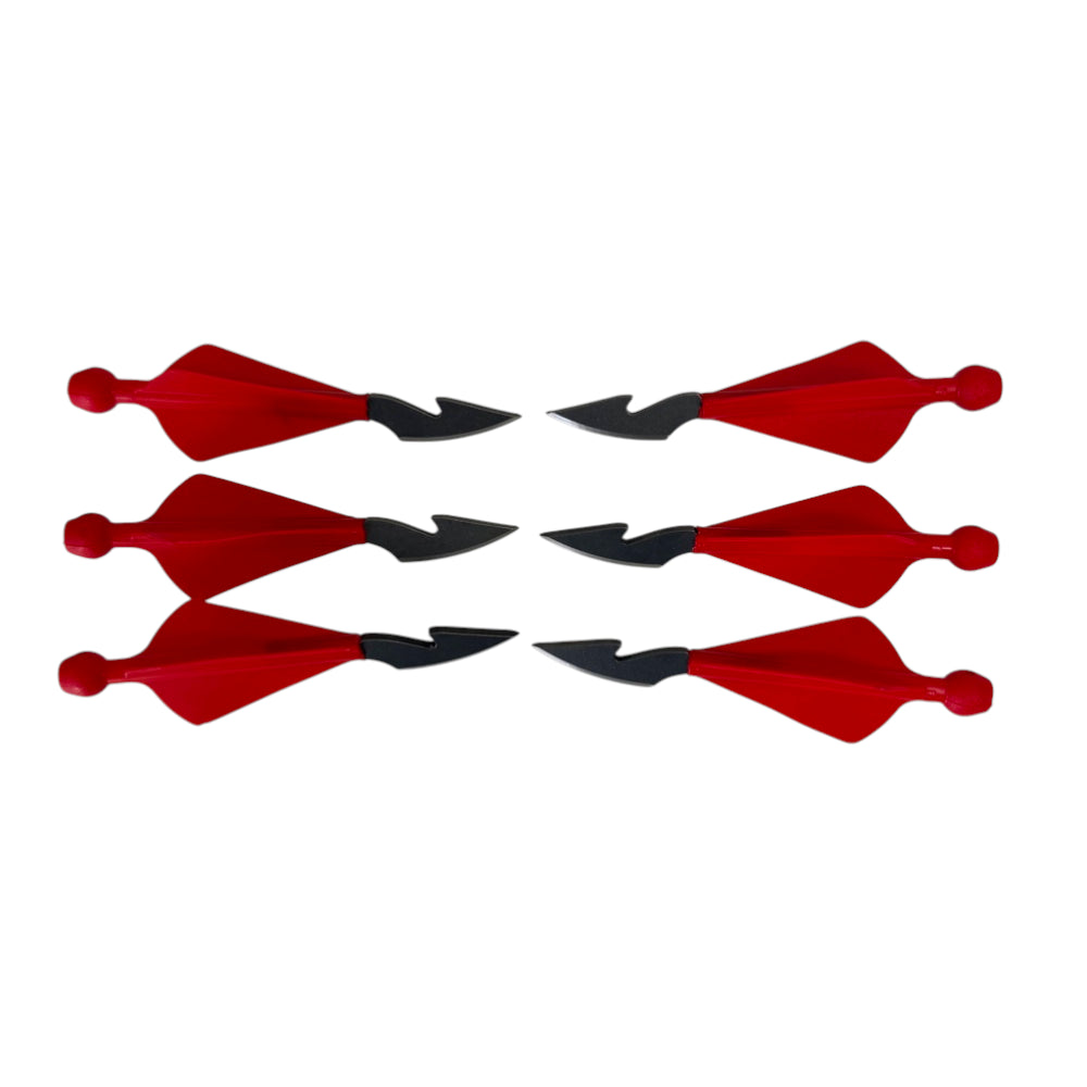 Detail view of slingshot dart steel head and plastic stabilising tail construction | Armamet Mfg.