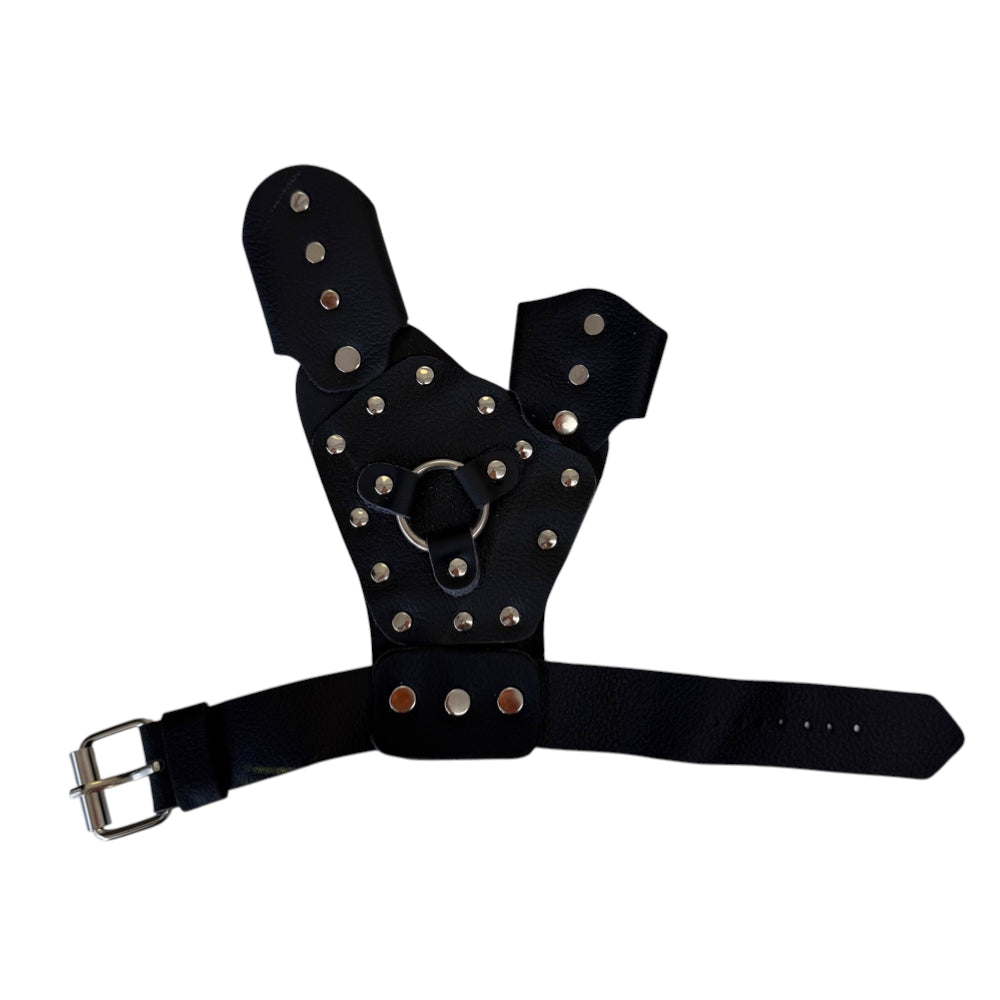 Black PU left hand protector glove with steel reinforcement for slingshot dart shooting | Armament Mfg.