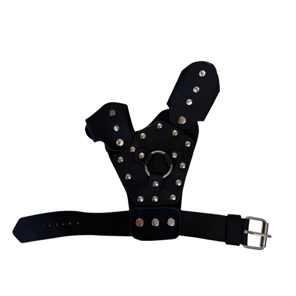Black PU right hand protector glove with steel reinforcement for slingshot dart shooting | Armament Mfg.